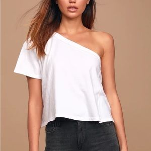 Free People Aubrey One shoulder tshirt in white xsmall